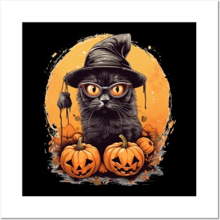 halloween black cat Posters and Art